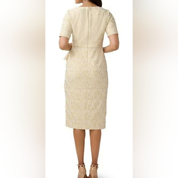 Aidan Mattox New Light Gold Short Sleeve Jacquard Sheath Dress Size 4 - Picture 2 of 7